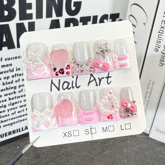 Duckbill Shape armor sweet and cute leopard print ice through handmade press on nails factory wholesale｜365nails