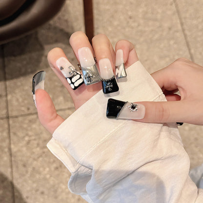 [Rinning Moon Starlight] Hand-painted smudged goth dark cyberpunk advanced sense handmade press on nails finished nail art | 365nails