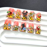 Pink Leopard Nails with Cherry Bee and Gold Charm Accents