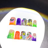 Neon Candy Star Crystal Short Press On Nails