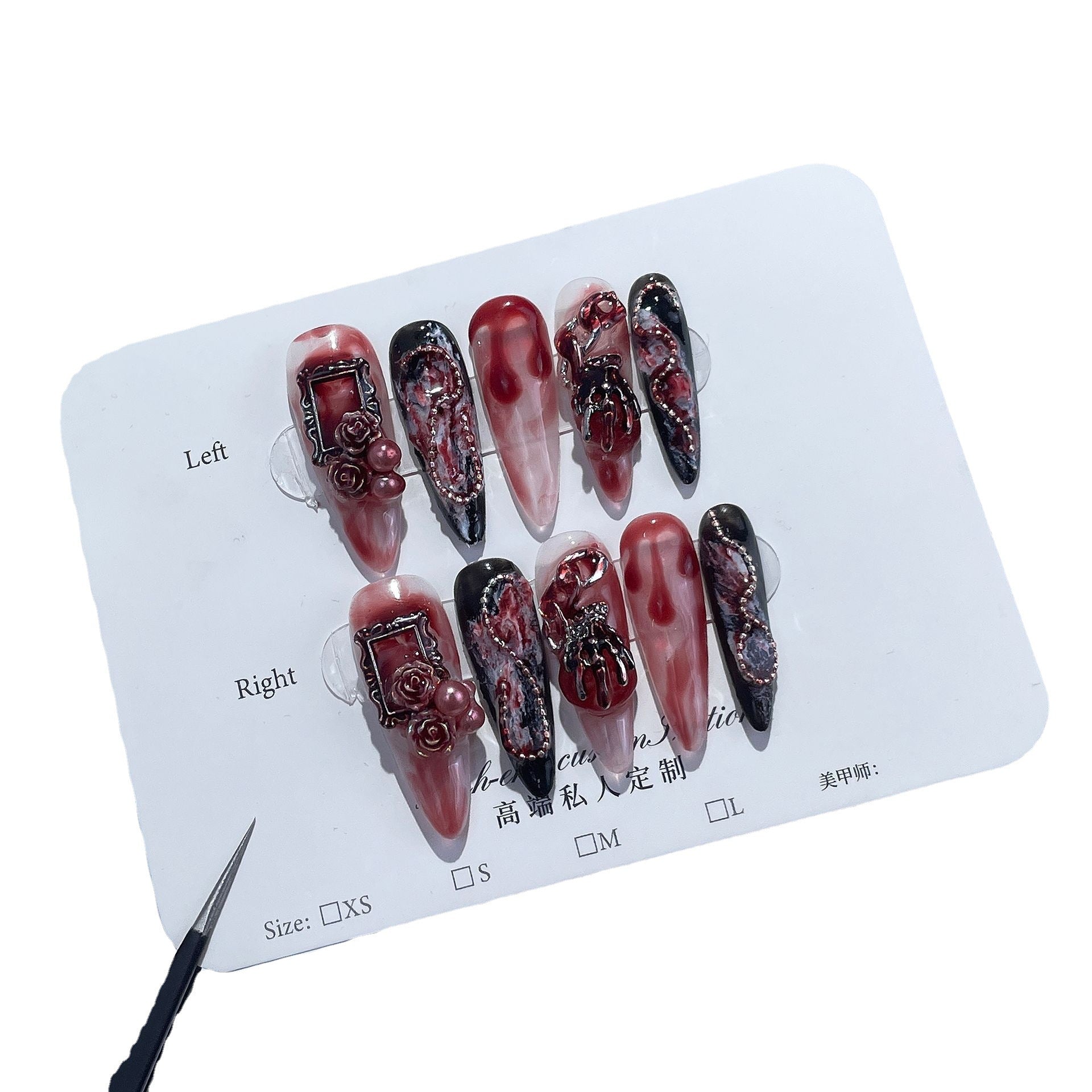 365nails: "Gothic Blood Rose" – Long Almond Handmade Press-On Nails