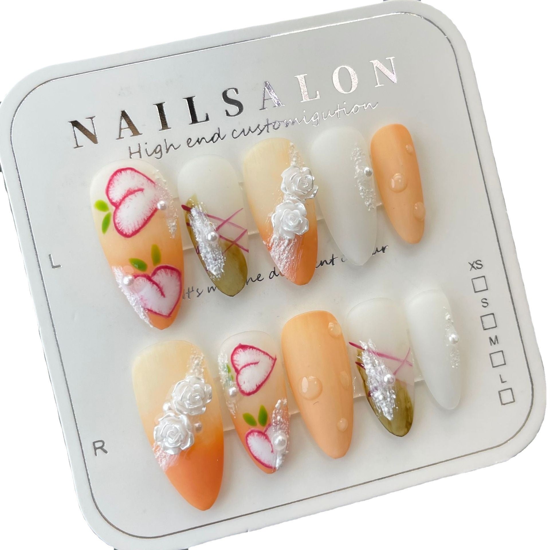 Handmade manicure Internet celebrity nail early spring fresh girl rose fake nails white fairy press-on nails | 365nails
