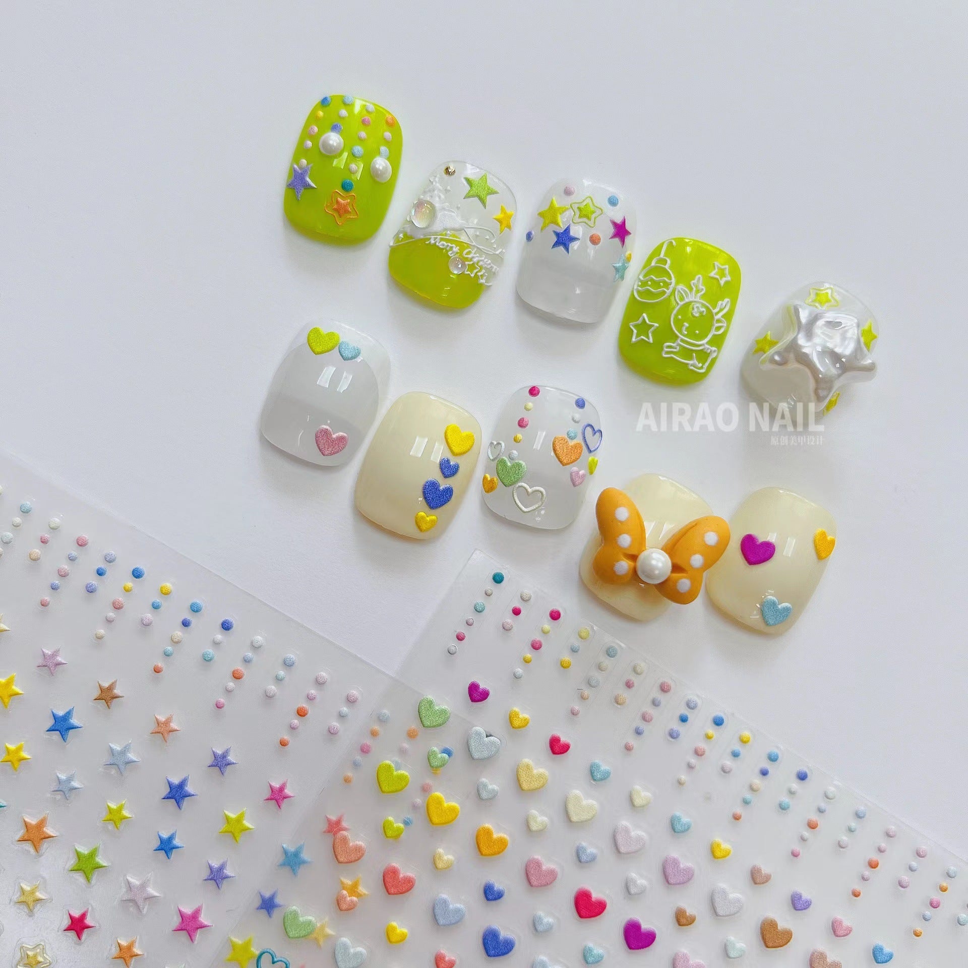 Rainbow Heart Dot Collection: "Sweet Love" – 3D Embossed Nail Sticker