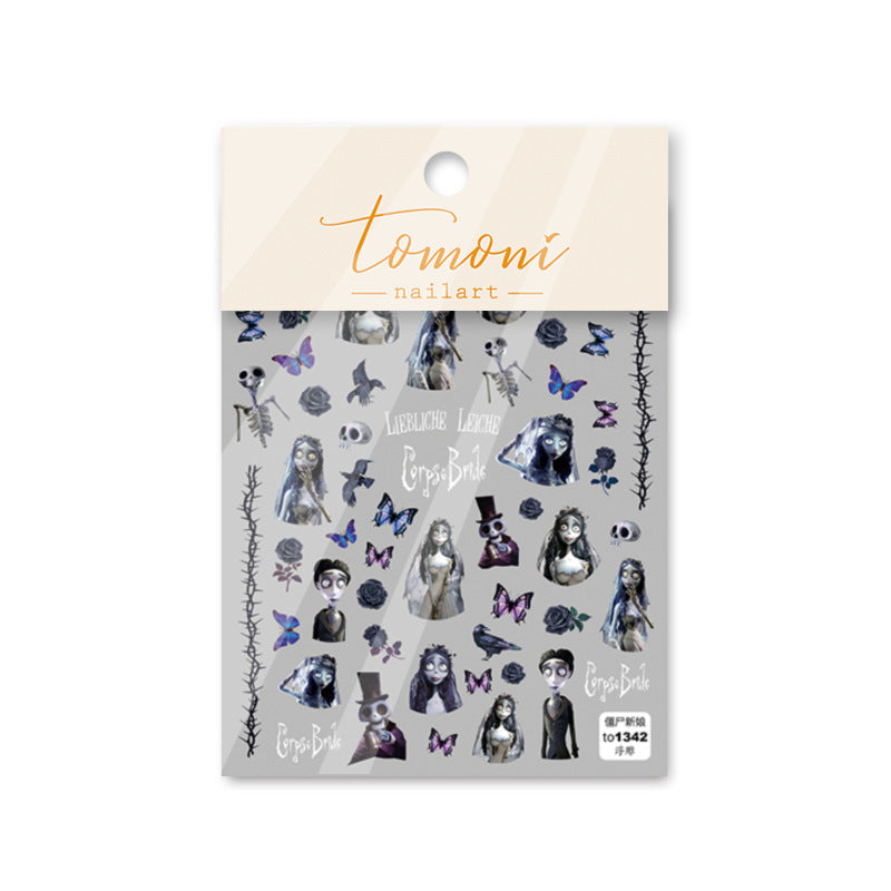 Corpse Bride Nail Stickers – 5D Embossed Gothic Romance Set