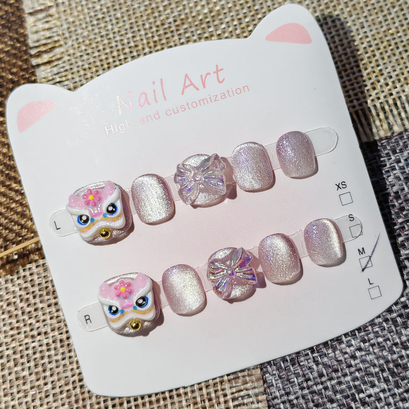365nails: "pastel lion dance" – short squoval handmade kids press-on nails