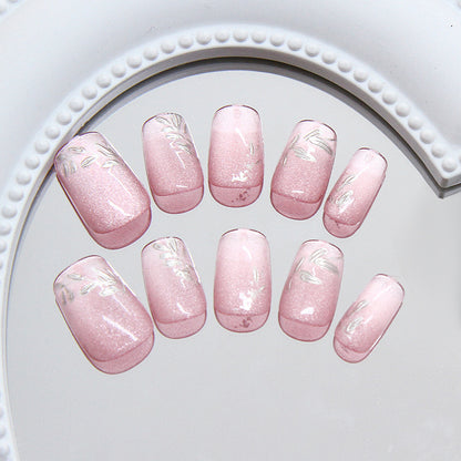Nail Tips  prefabricated nail gentle silver silk three-dimensional small leaves cat eye fashion ins  press on nails 30 pieces｜365nails