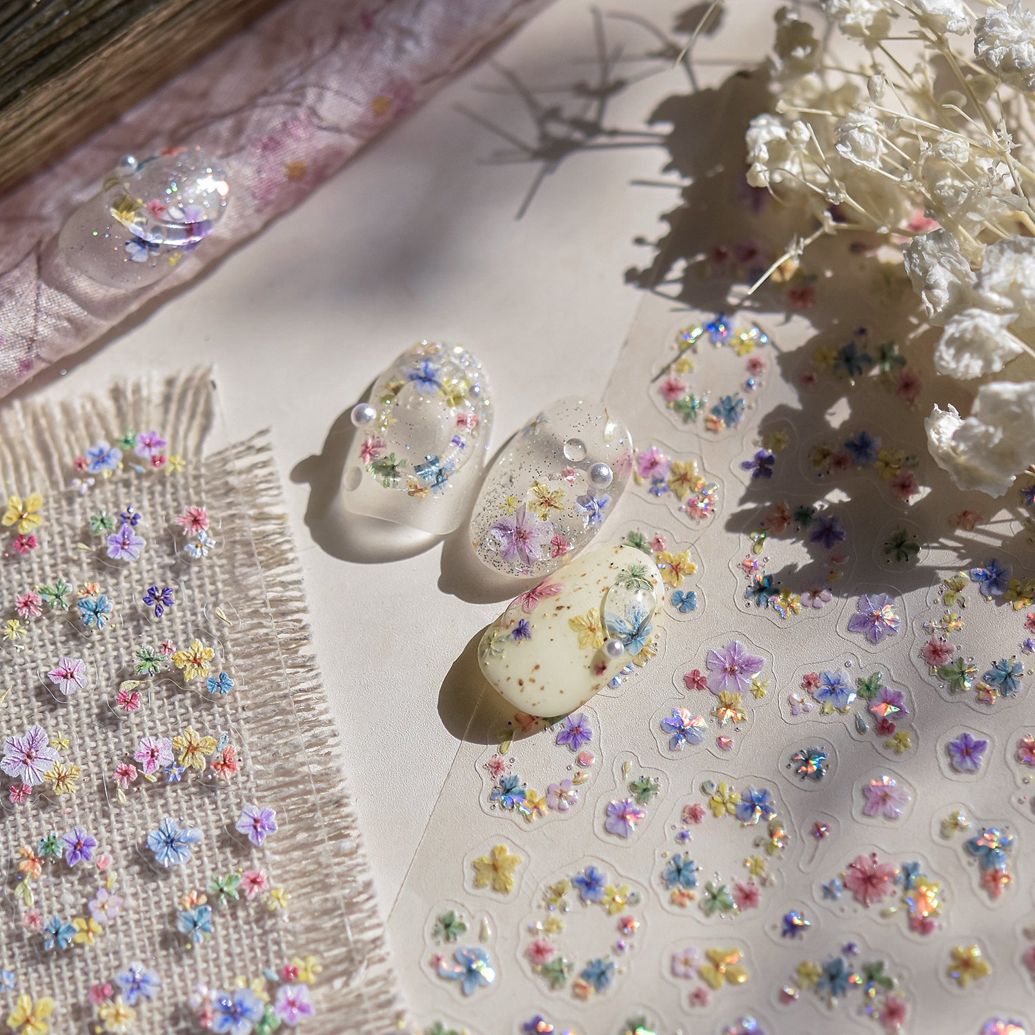 Pastel Mini Wildflower Mix: "Thousand Flower Impression" – 5D Embossed Nail Sticker