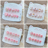 365nails: "pink sweetheart collection" – short round handmade kids press-on nails (4 styles)
