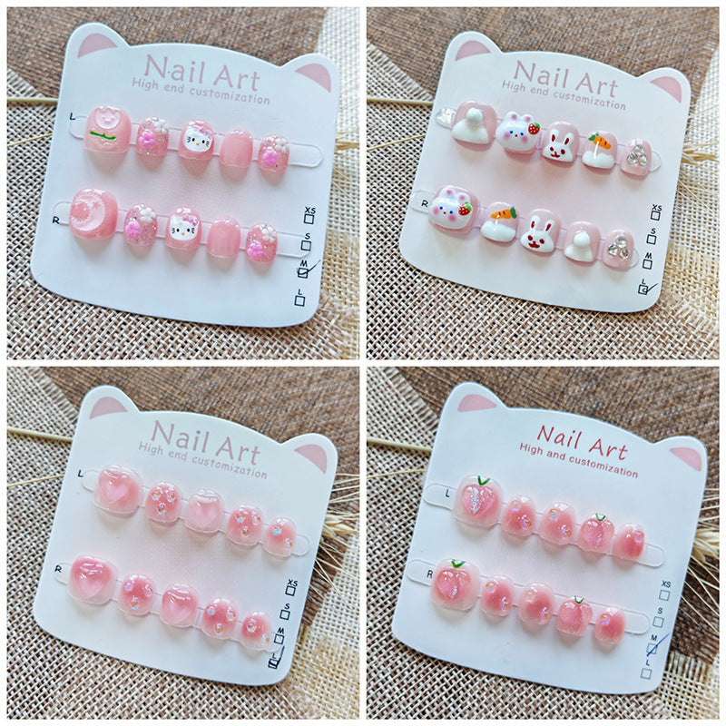 365nails : « collection cœur rose » – ongles press-on ronds courts faits main pour enfants (4 styles)