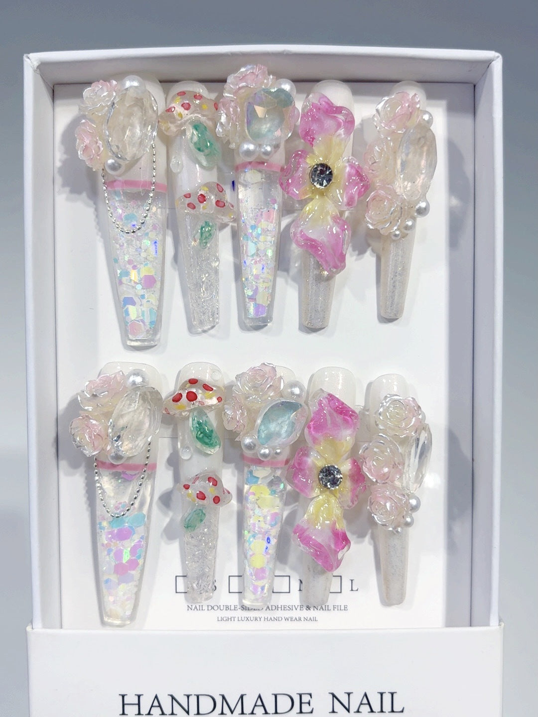 Iridescent Floral Extra Long Press On Nails