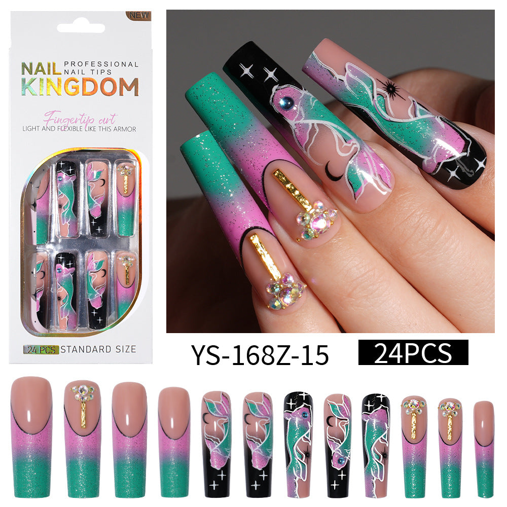 Long press on nails, French versatile patch nail art removable prefabricated fake nail press on nails piece