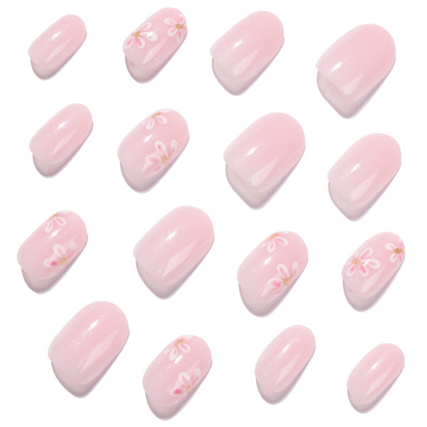 365nails: "Soft Pink Floral Short Oval" – Delicate Press-on Nails