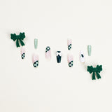 Press onable nails Art  Matcha Chessboard nails Art Whitening nails  Press onable nails Art Wholesale nails｜365nails