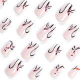 French white edge autumn and winter deciduous leaves wear nail pads black curve lines manicure square nail pads wholesale｜365nails