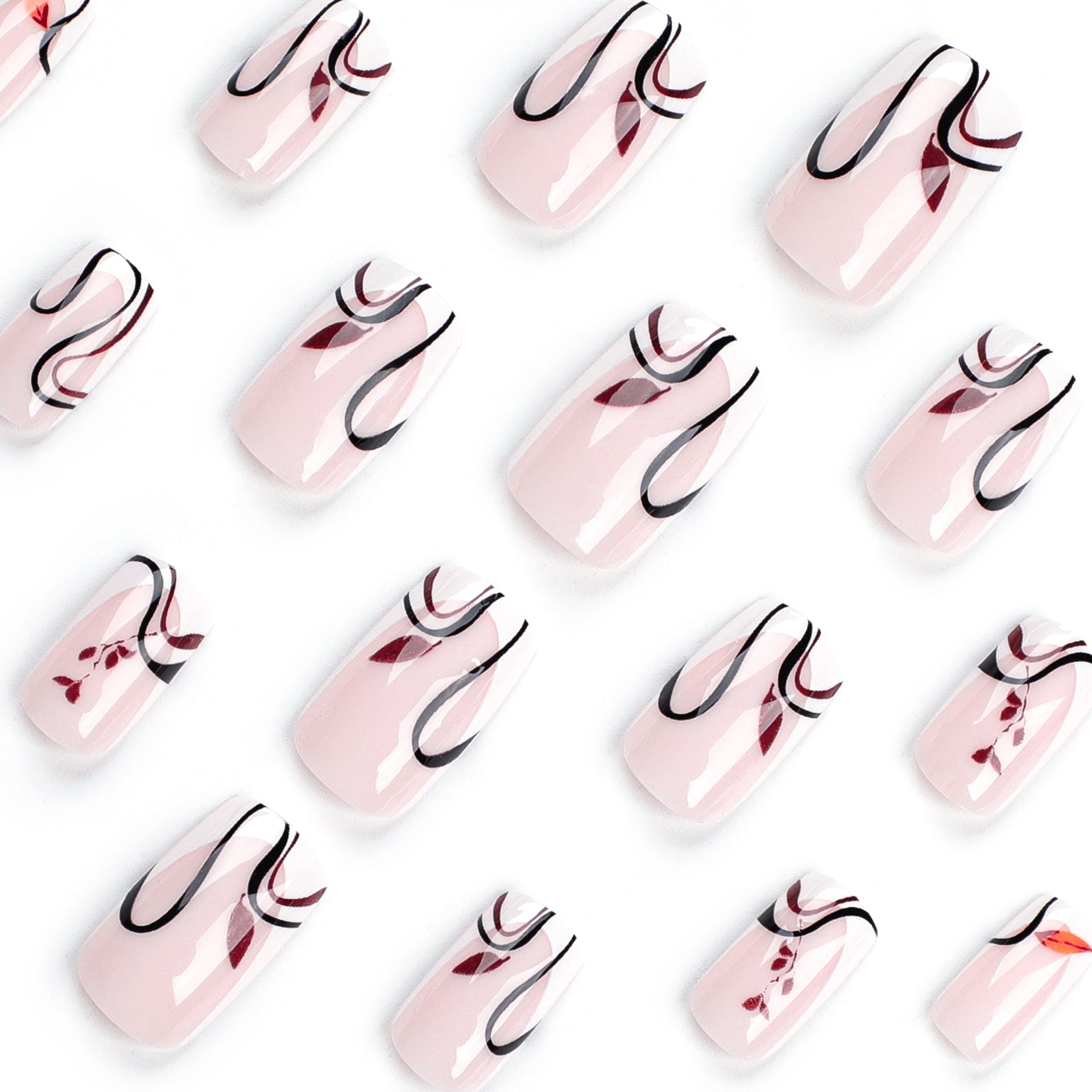 French white edge autumn and winter deciduous leaves wear nail pads black curve lines manicure square nail pads wholesale｜365nails