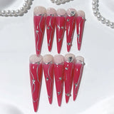 Red Chrome Line Edgy Glam Statement Press On Nails
