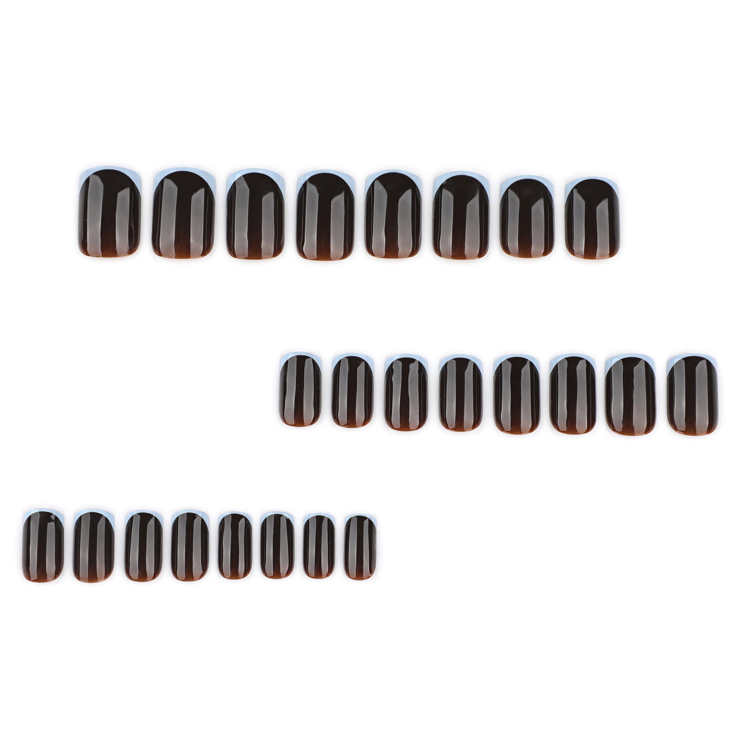 Brown Glossy Nails with Soft Blue French Tips