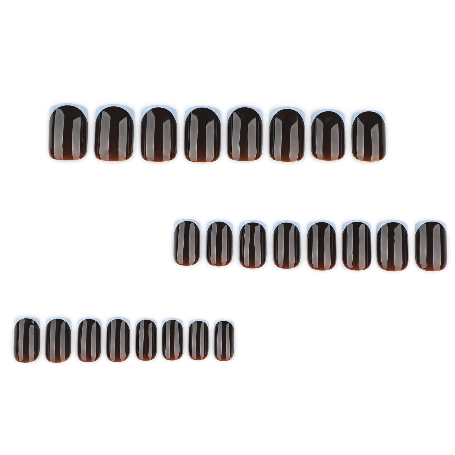 Brown Glossy Nails with Soft Blue French Tips