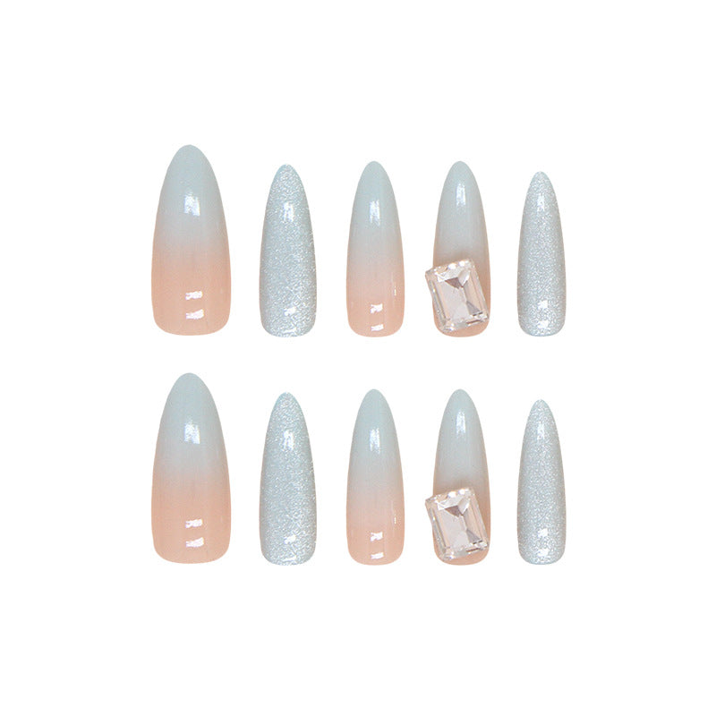 Nail Tips  prefabricated nail, simple detachable nail piece, pink and blue gradual change nail patch, cat eye drill model ｜365nails