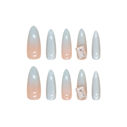 Nail Tips  prefabricated nail, simple detachable nail piece, pink and blue gradual change nail patch, cat eye drill model ｜365nails