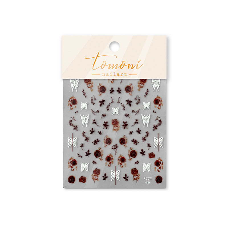 Vintage Rose Nail Stickers –  Embossed Romantic Floral Set