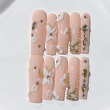 Peach Blossom Pearl Crystal Press On Nail Set