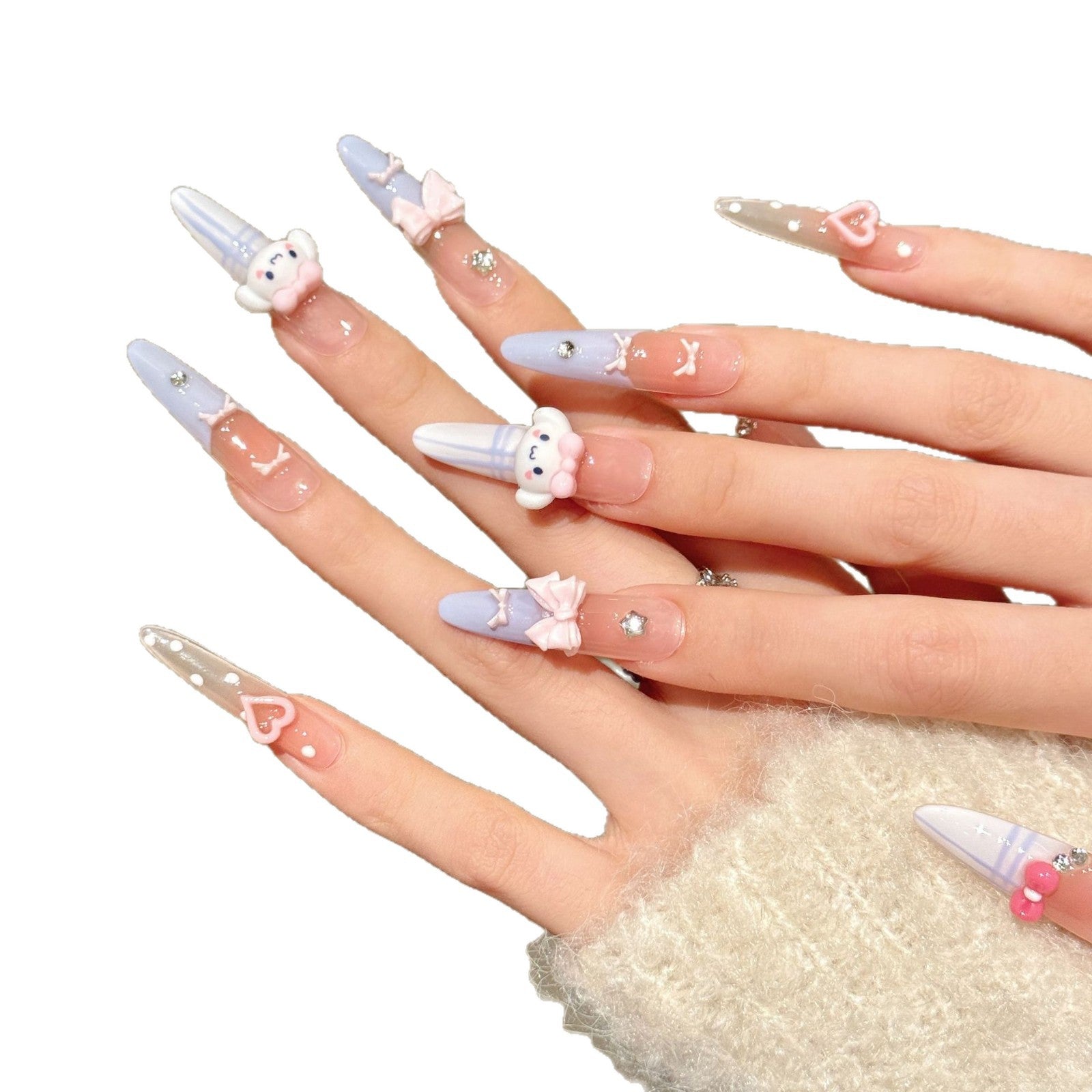 Cute Pastel Bow Cinnamoroll Press On Nails