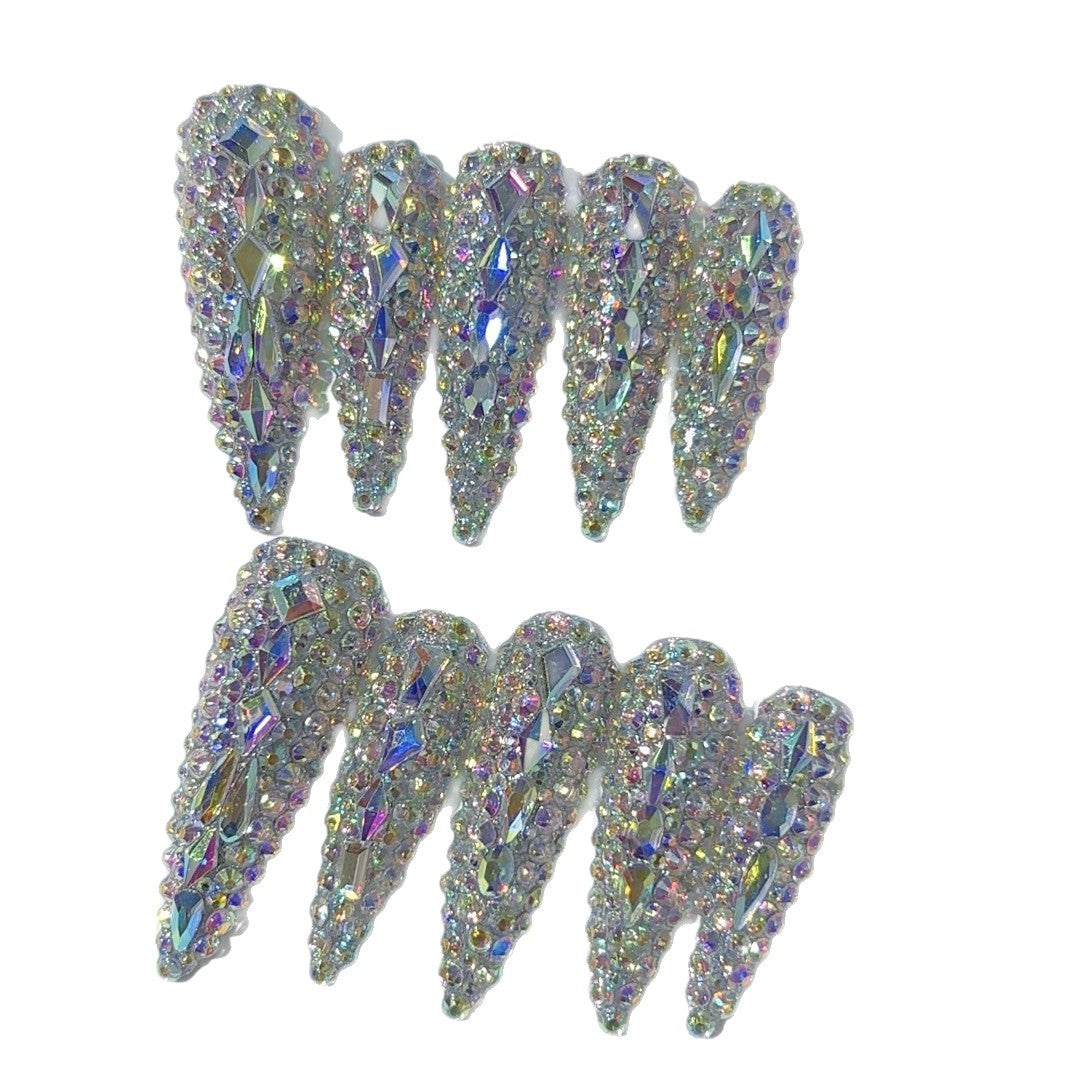 Rainbow Crystal Glass Press On Nails