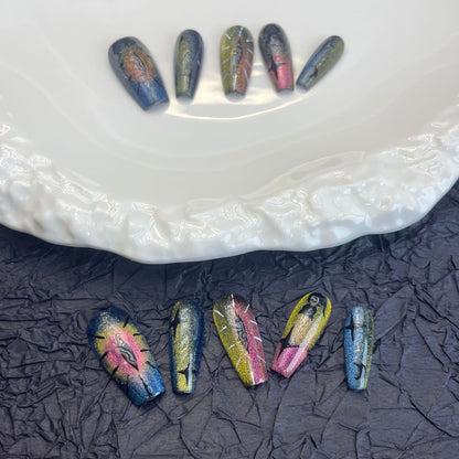 Civet Worship Moon Devil's Eye Handmade cat eye press on nails Niche Sweet Cool Wind press on nails Reusable Nail Art | 365nails