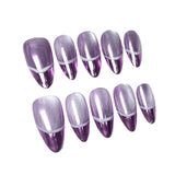 Unhas postiças artesanais estilo olho de gato francês Aurora Nail Burst Almond Nail Patch｜365nails