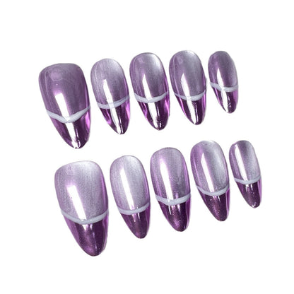 Handmade Press-on Nails French Cat Eye Aurora Nail  Burst  Almond Nail Patch｜365nails
