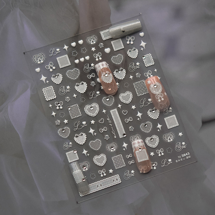 365nails: "White Lace and Crystal Heart" – nail art stickers