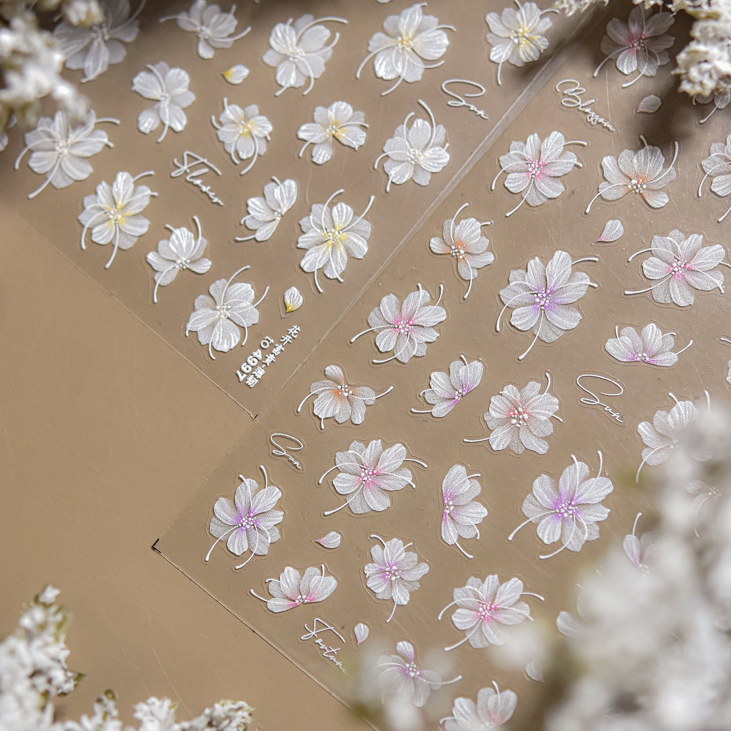 White Lily Flower: "Ethereal Bloom" – 5D Embossed Nail Sticker
