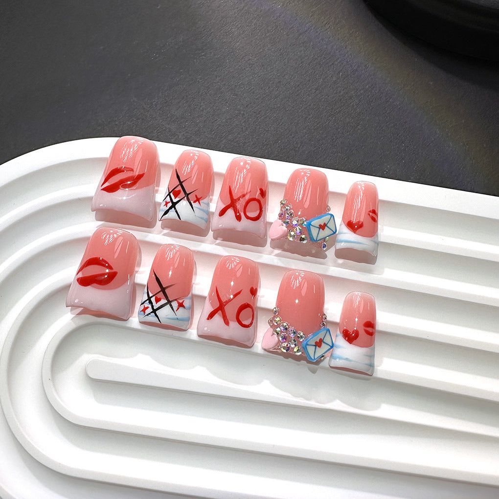 Pink Love Letter Graphic Press On Nails