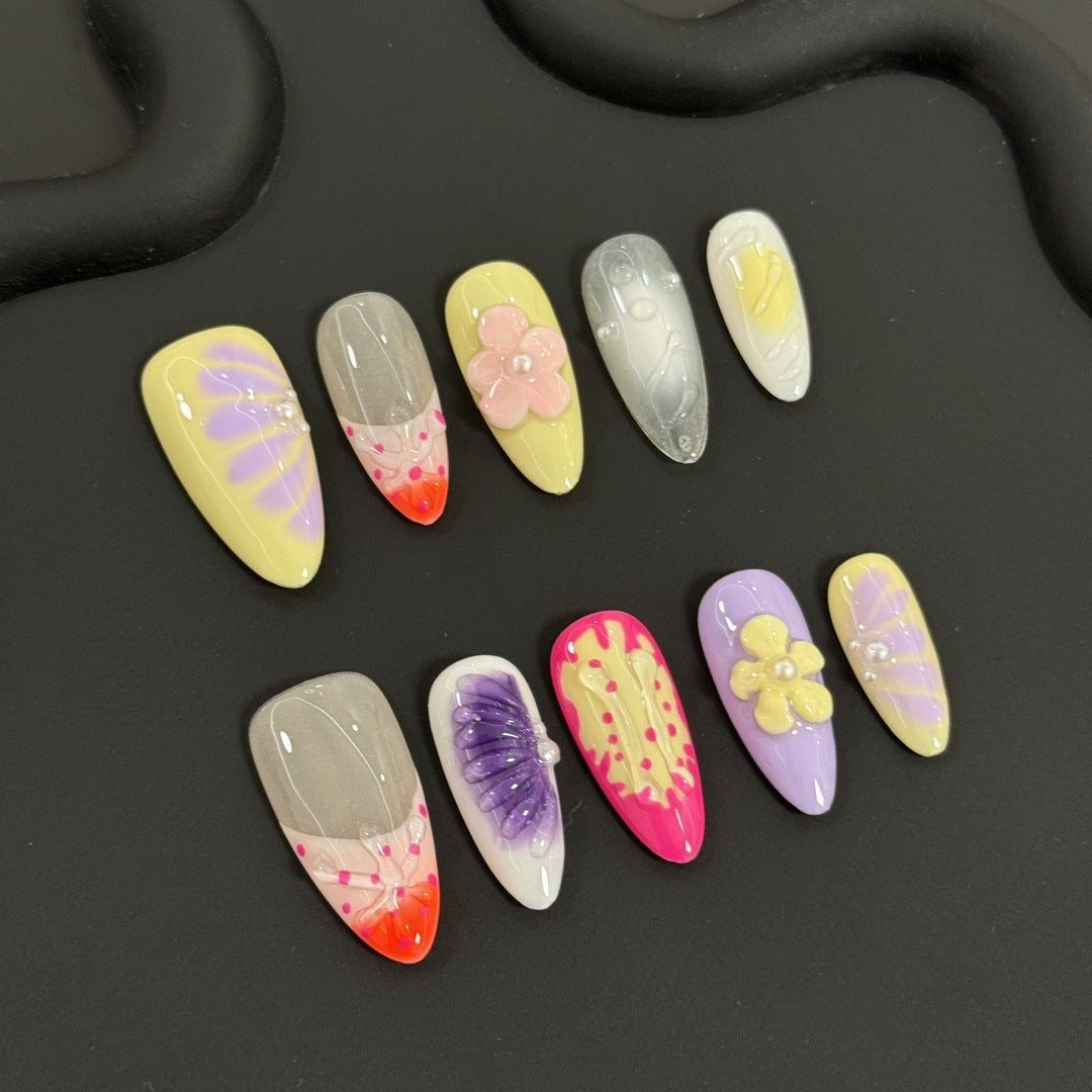 365nails: "Sun-Kissed Bloom" – Unhas Amêndoa Feitas à Mão com Florais 3D