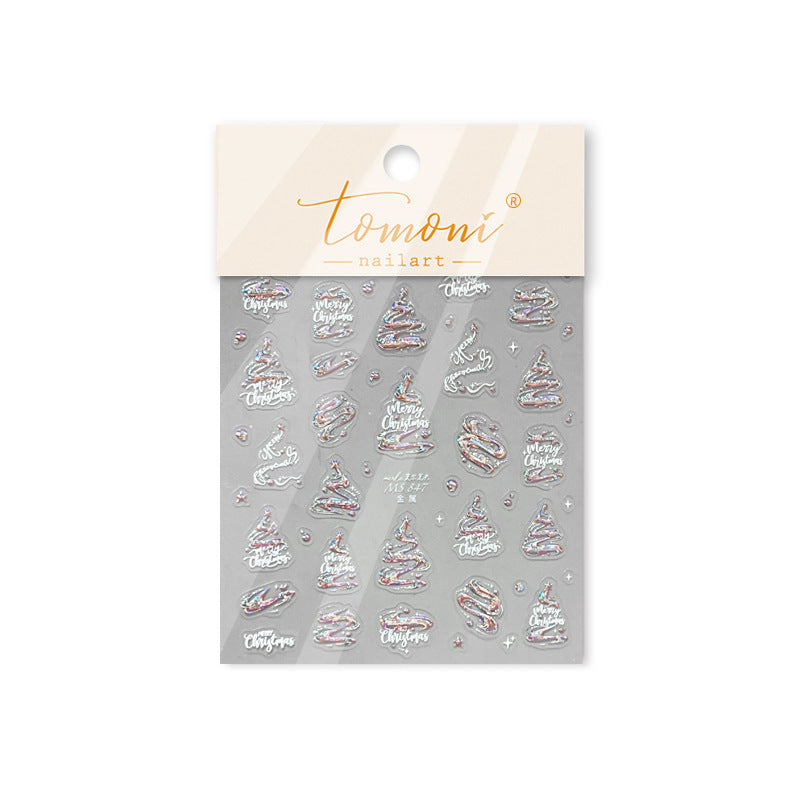 Holographic Christmas Tree & Festive Greeting Nail Sticker Set – "Shimmering Christmas Wishes"