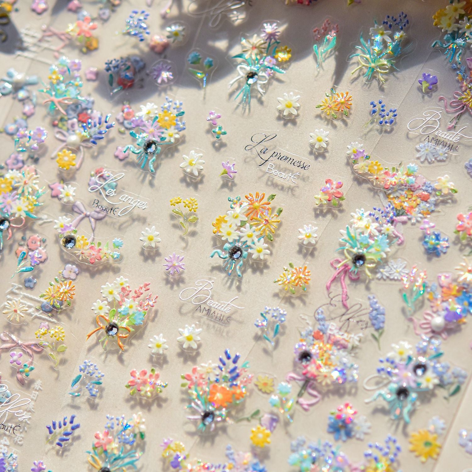 水晶花系列：「全息水晶野花」—3D 浮雕甲貼