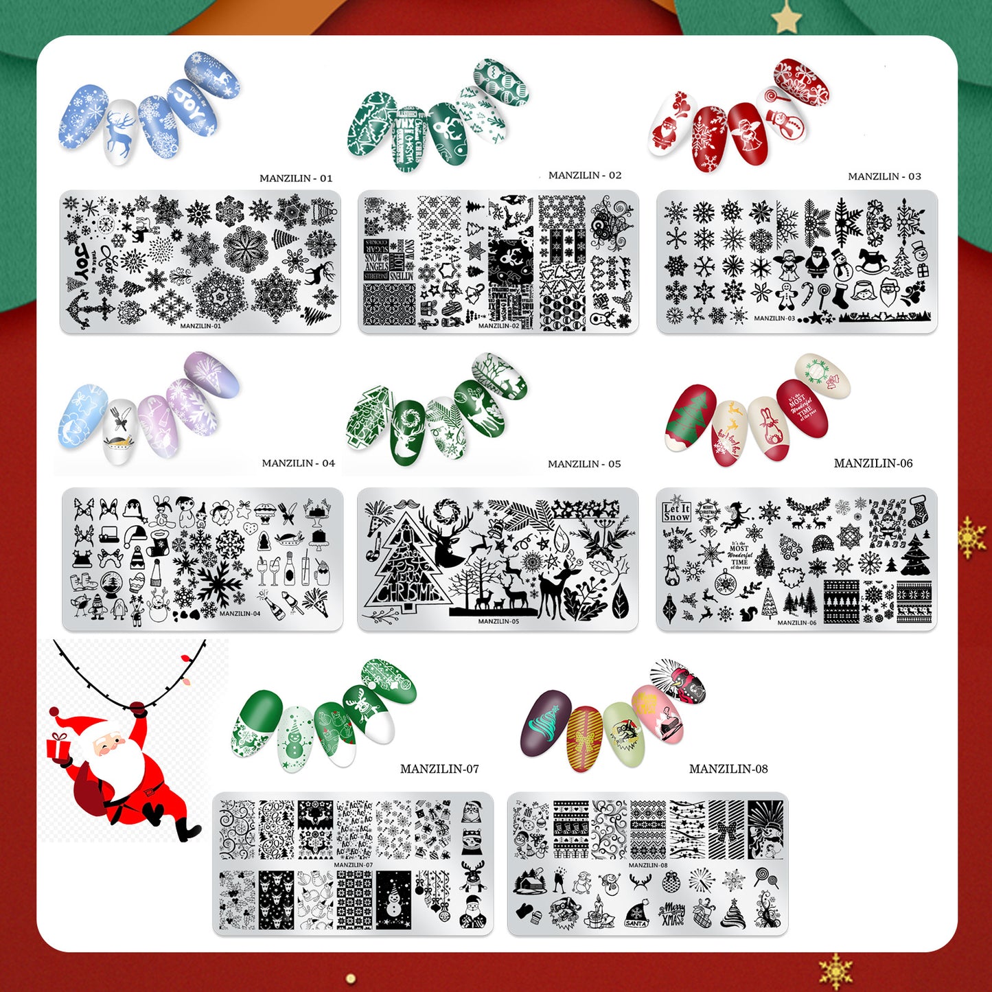 Christmas Nail Stamping Kit with Plates, Stamper & Polish Set (MOQ=3)