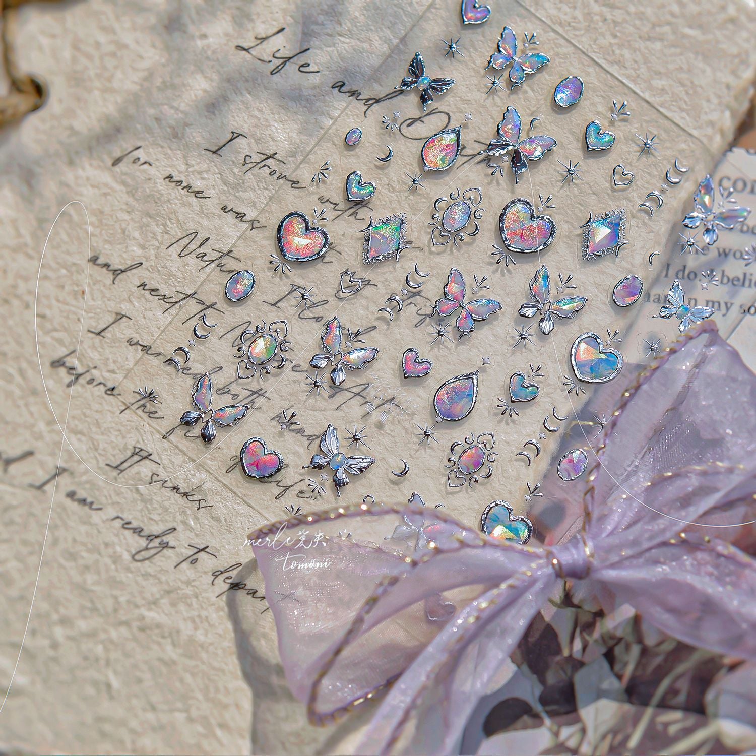 Metallic Iridescent Gem Collection: "Luxury Iridescent Gem & Star" – 3D Embossed Nail Sticker