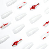 Long Ballet Branco Vermelho Empilhado Diamante Unhas Peças Acabadas Unhas Atacado Patches de Unha s｜365nails