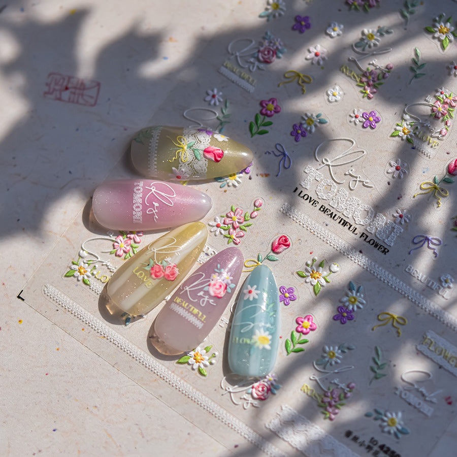 365nails: 데이지와 장미의 봄 정원 – 네일 아트 스티커
