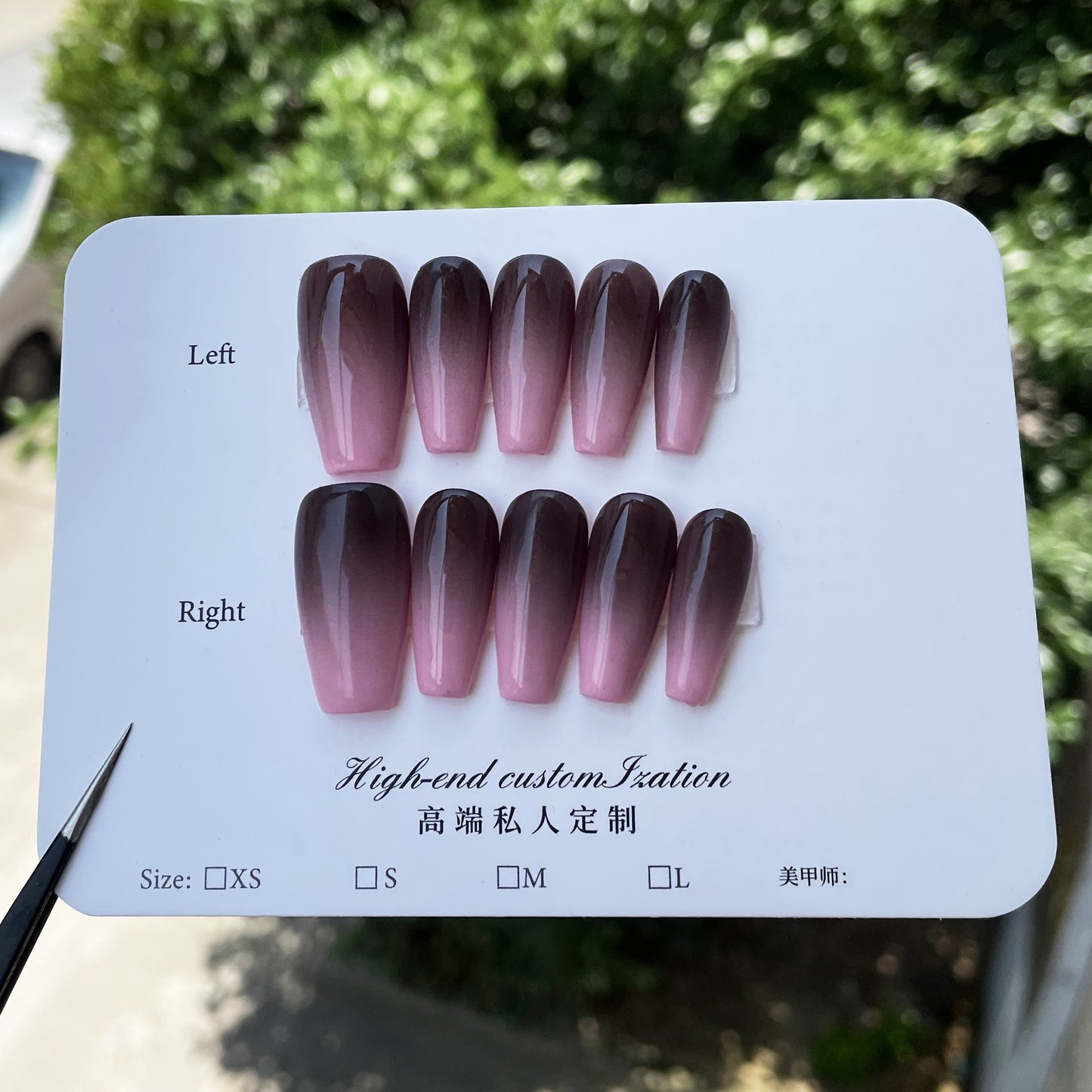 Unhas postiças artesanais puras com pó preto simples, mudança gradual, adesivo para unhas médias e longas, atacado｜365nails