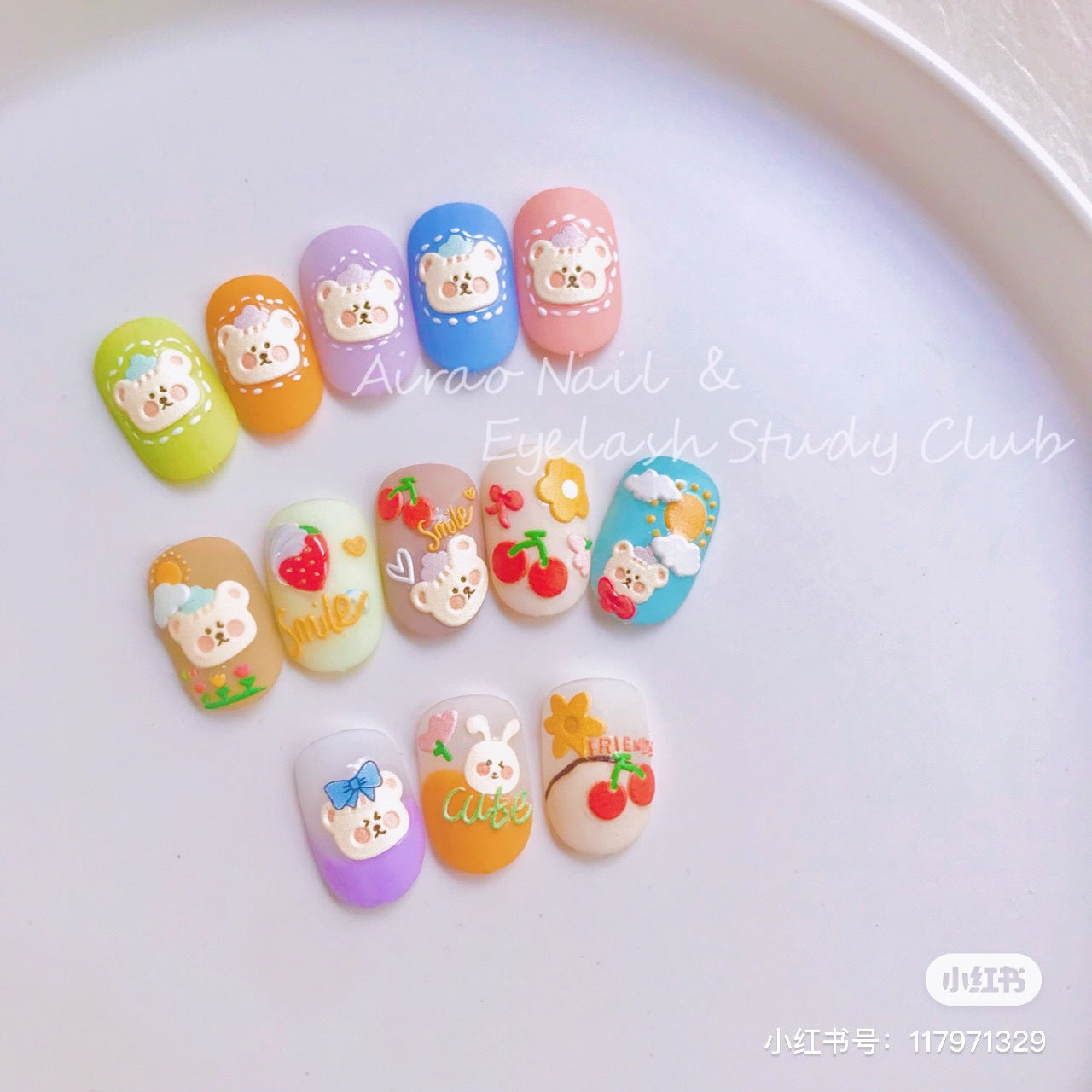 Strawberry Bear Collection: "Kawaii Berry Friends" – 3D Embossed Nail Sticker