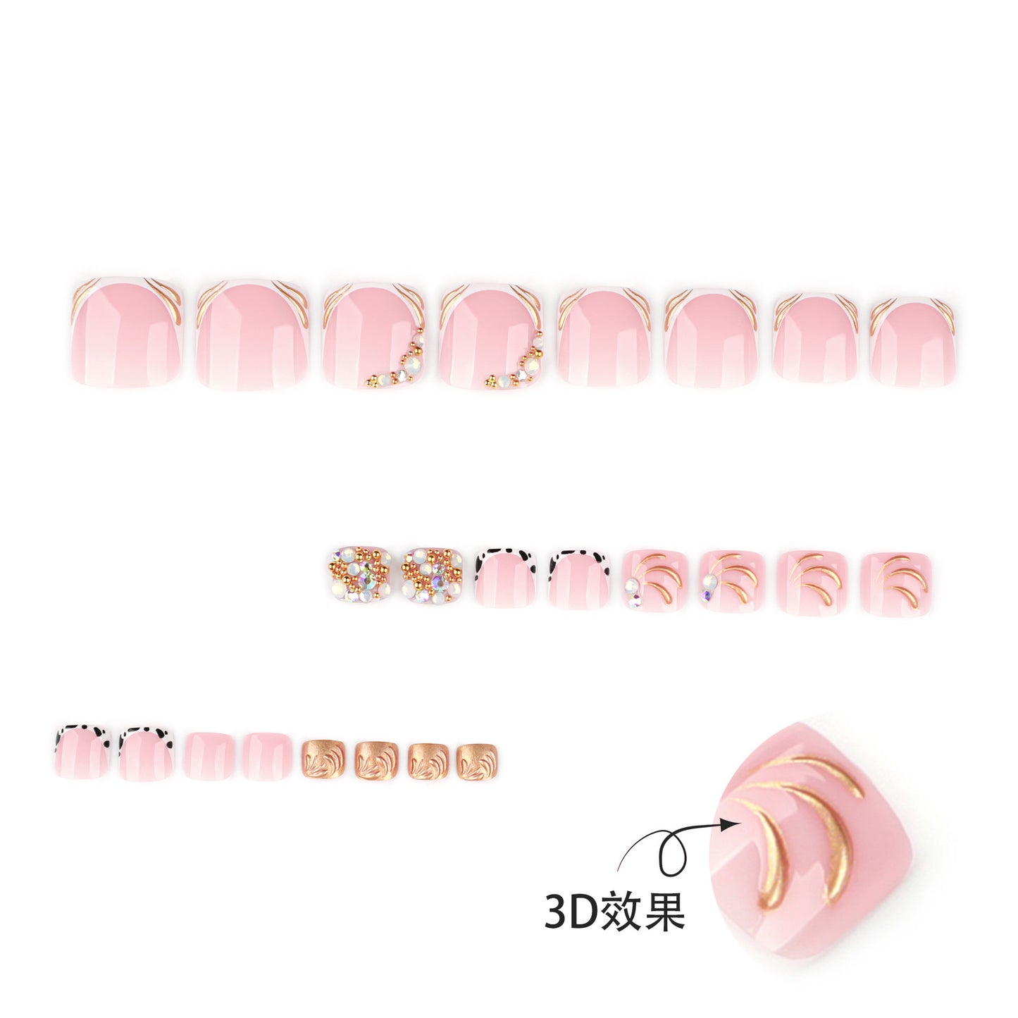 Luxury Nude & Gold Rhinestone Press On Toenails | Elegant Bling Pedicure