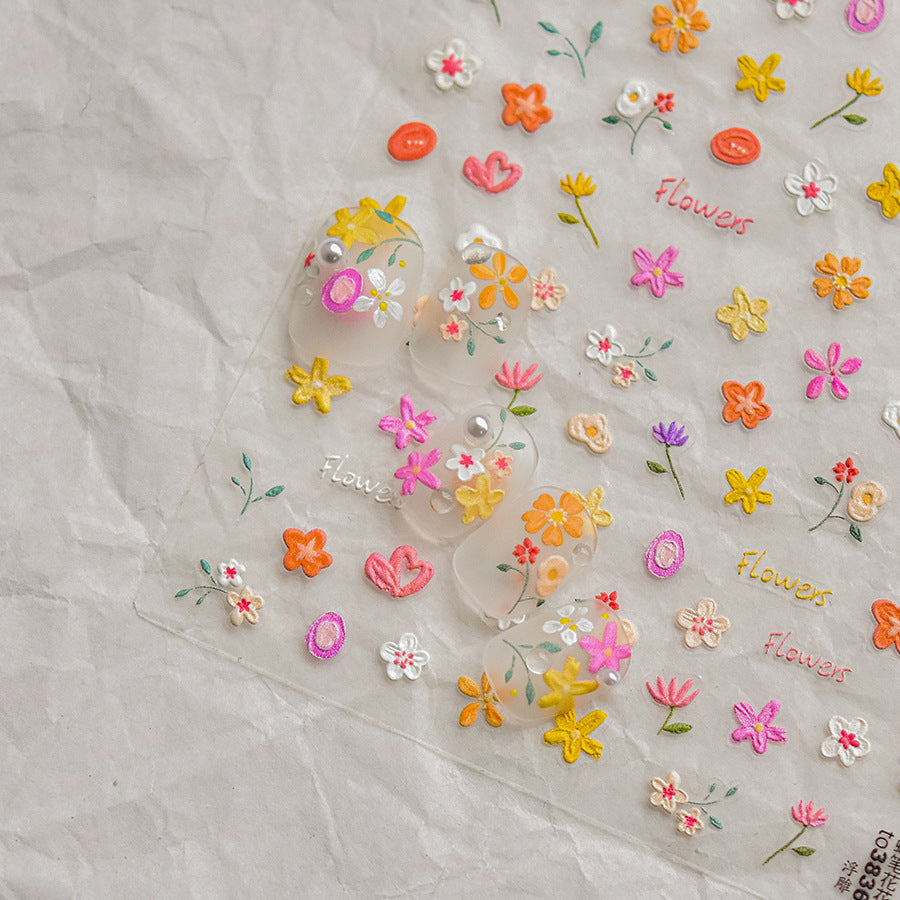 Pastel Wildflower Mix: "Meadow Wildflower Bouquet" – 5D Embossed Nail Sticker