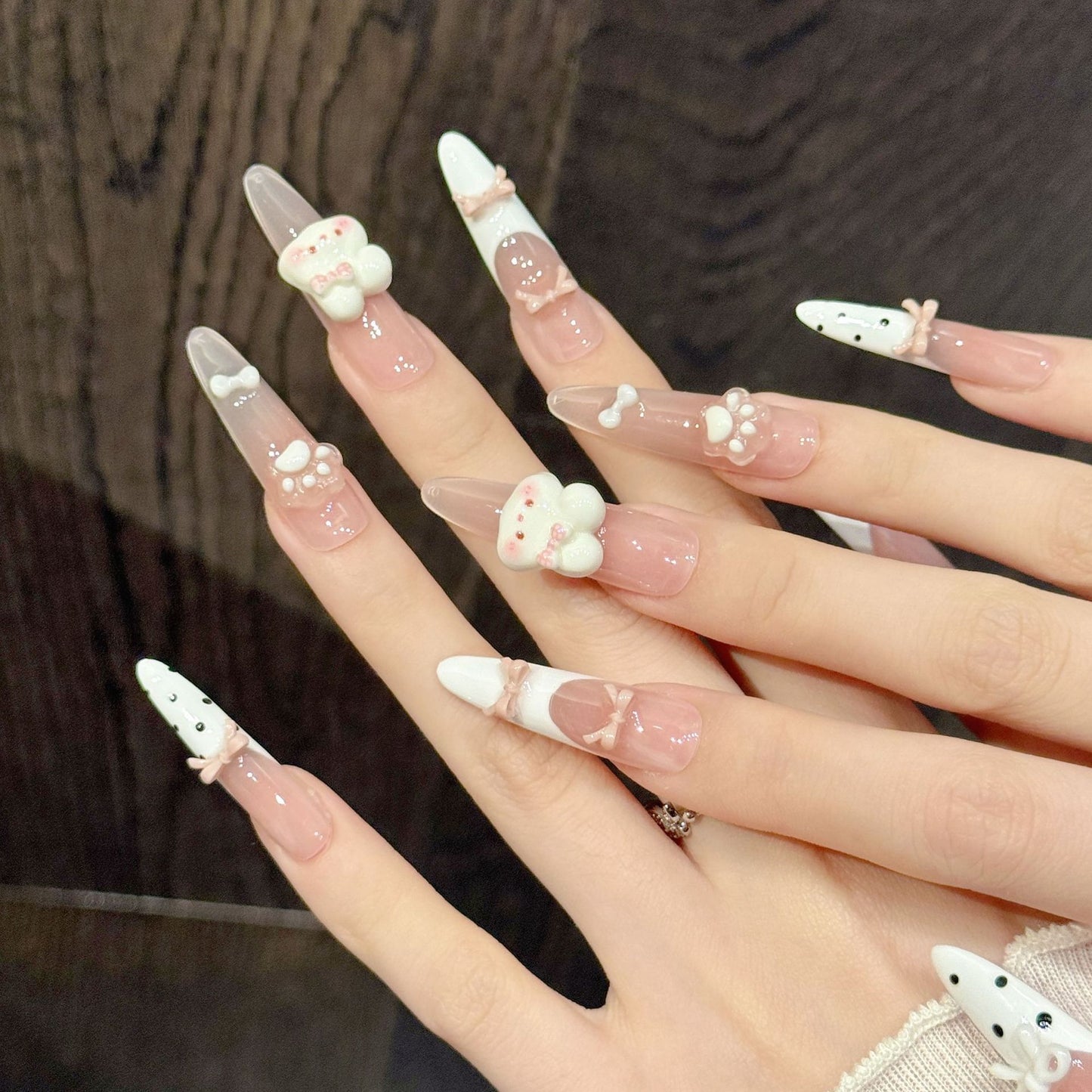 Cute Pink Bunny Polka-Dot Press On Nails