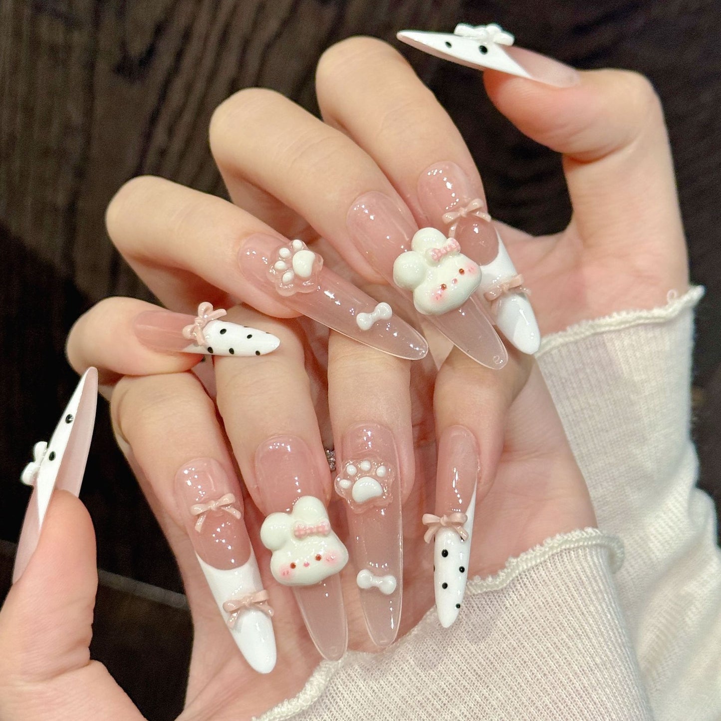 Cute Pink Bunny Polka-Dot Press On Nails