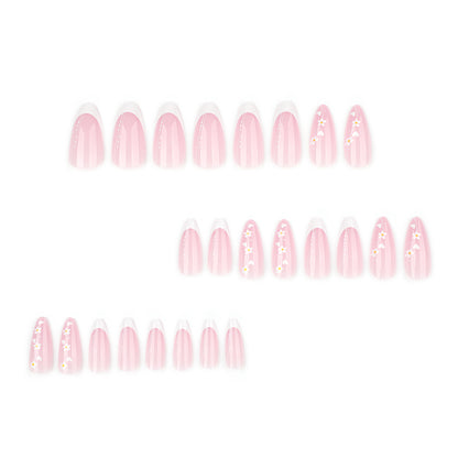 Simple and fresh flower nail art film Short almond nail fake nail French white short press-on nails film｜365nails