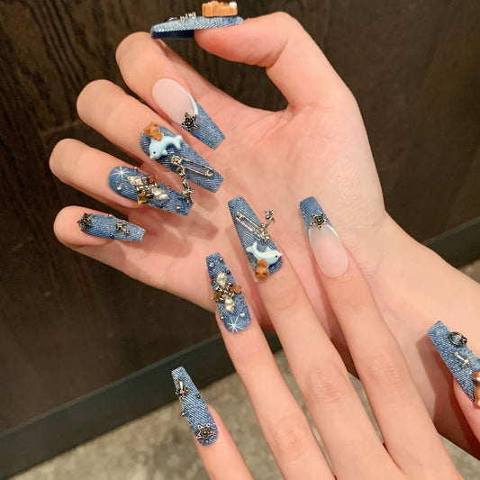 Old Cowboy Spice Girl Black Skin Cat Long Handmade Wear nails | 365nails