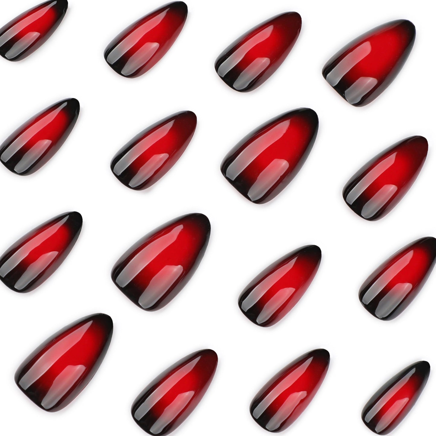 Y2K Cool Spicy Red Smudge Contrast Short Almonds press-on nails